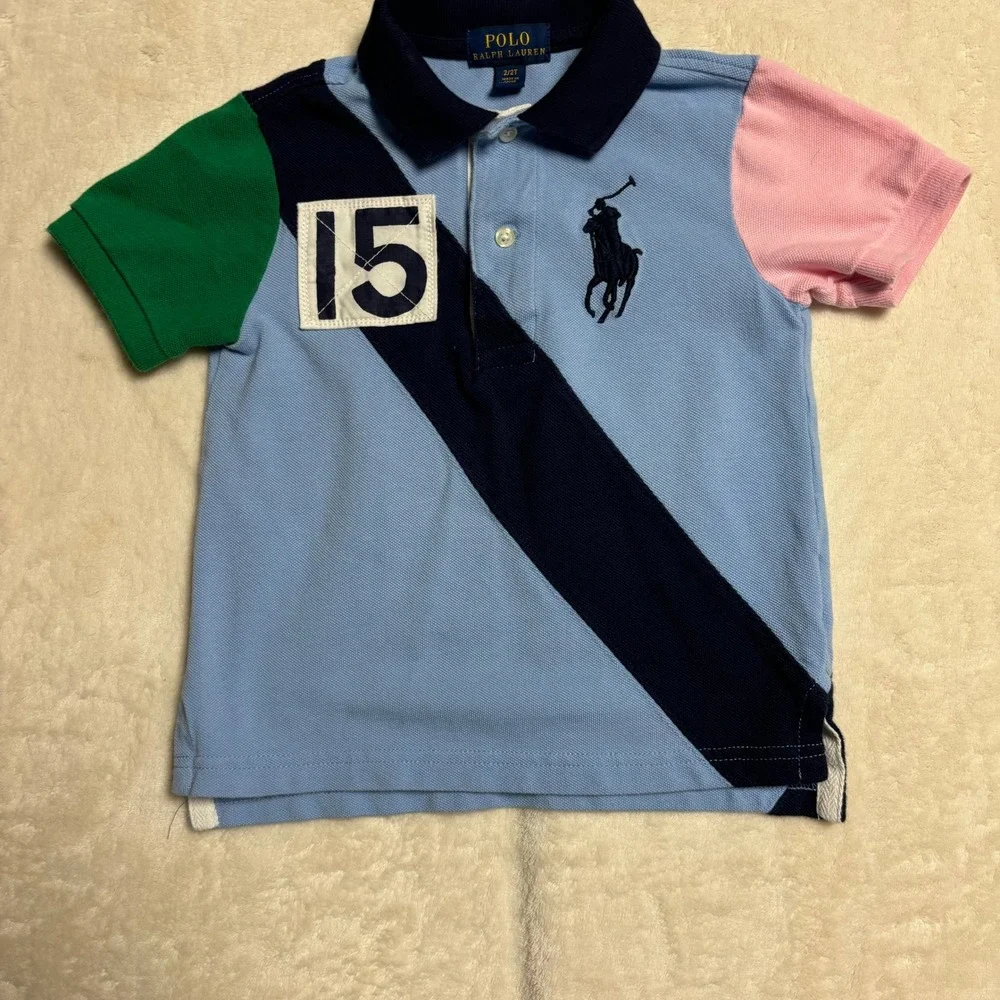 Polo Ralph Lauren Kids Colorblock Polo Shirt Size 2T Blue Green Pink 15 Big Pony